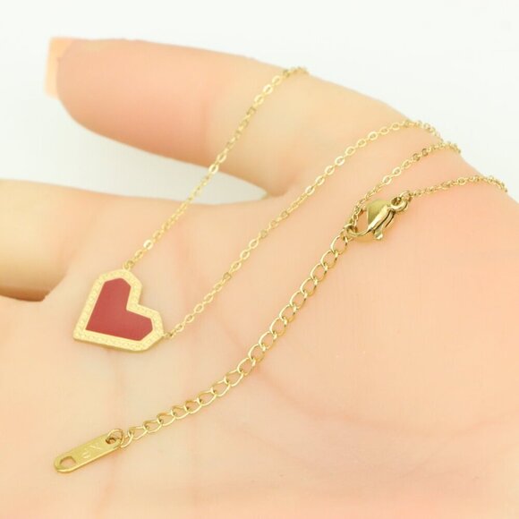 Red Heart Pendant Yellow Necklace with Elegant Gold Plated Chain, XPNL0377 - Picture 3 of 13